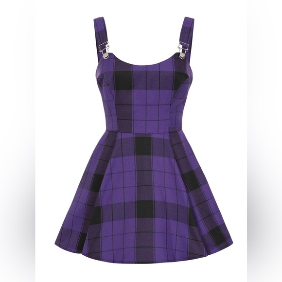 Collectif Rare Purple Plaid Rochelle Check Skater Pinafore Dress w/ Pockets UK 6 - Picture 14 of 14